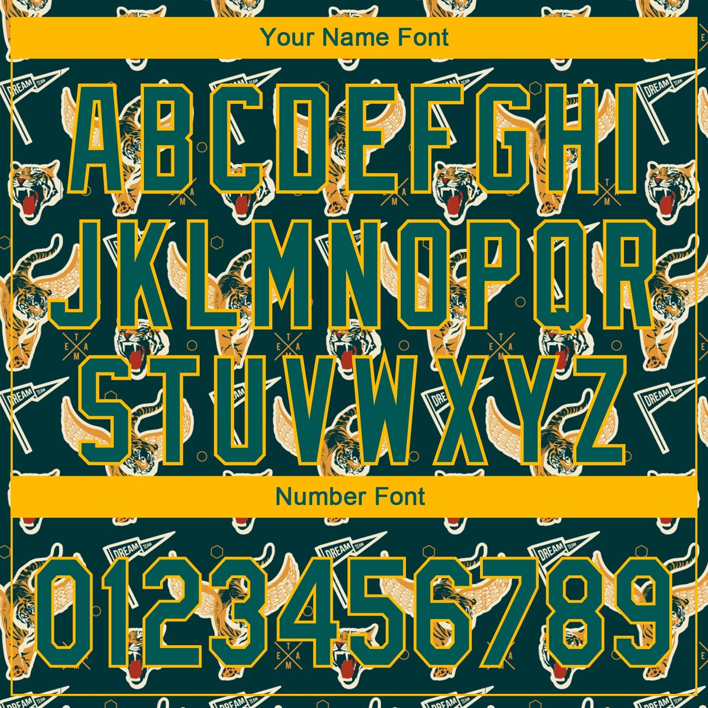 Custom Black Midnight Green-Gold 3D Pattern Design Tiger Authentic Baseball Jersey view 5