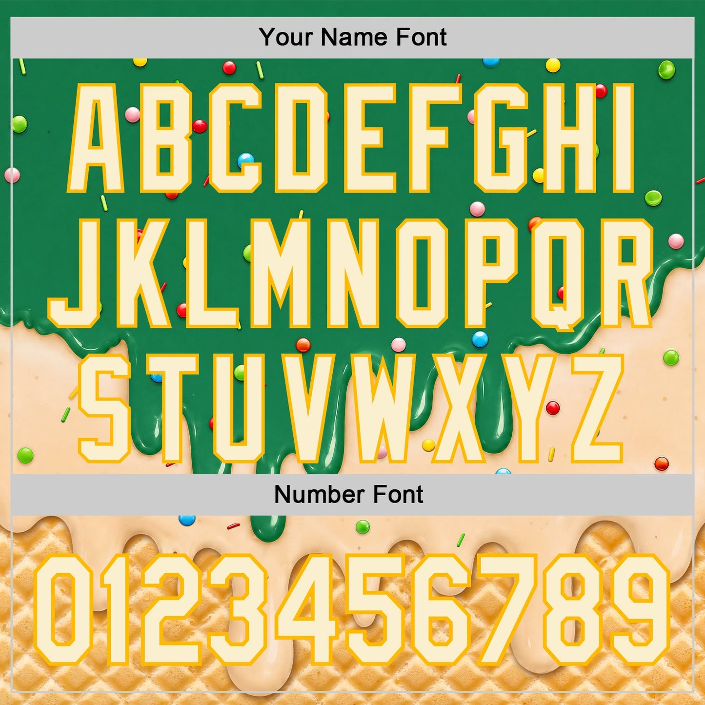 Custom Kelly Green Cream-Gold Ice Cream Waffle Foodie Dessert Authentic Baseball Jersey view 6