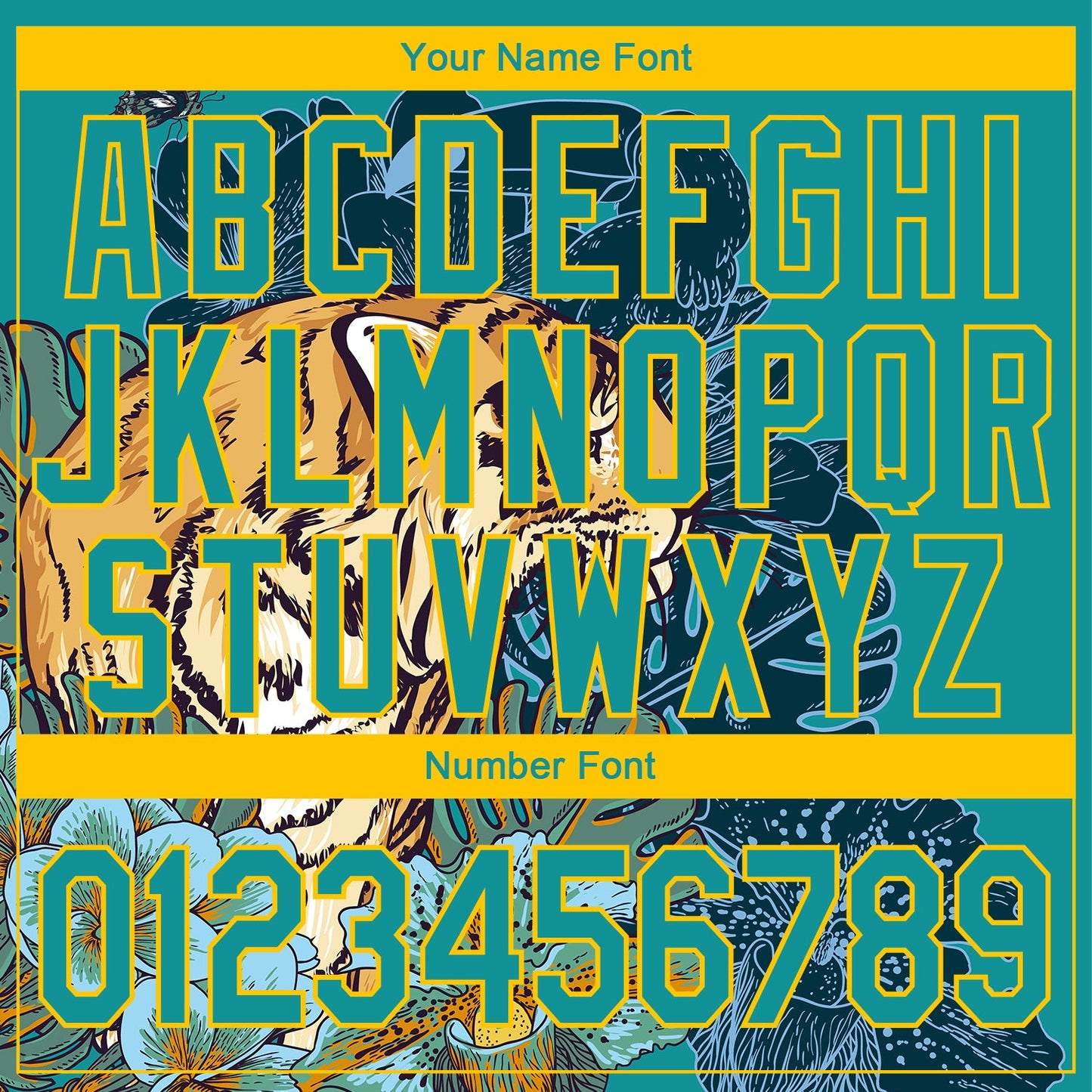 Custom Stitched Teal Yellow 3D Pattern Design Tiger And Flower Sports Pullover Sweatshirt Hoodie view 4