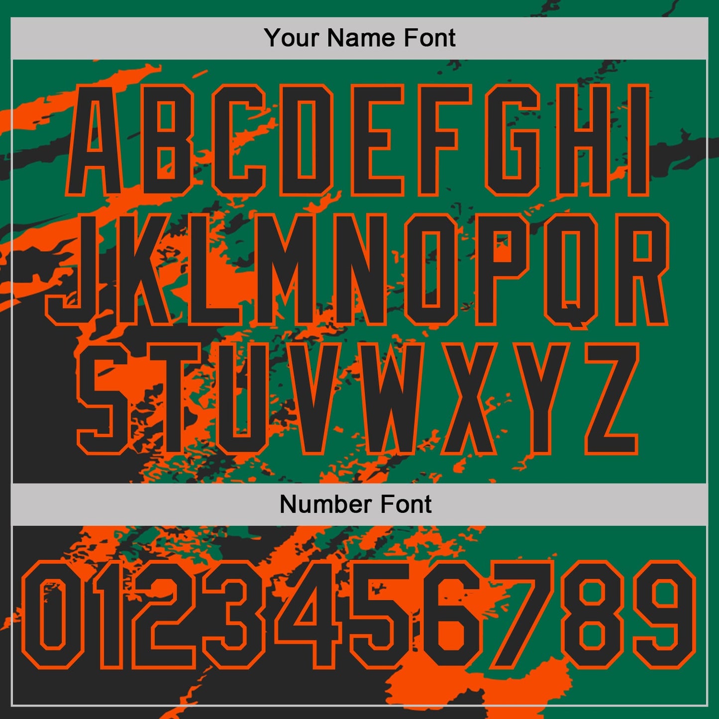 Custom Kelly Green Black-Orange Brush Stroke Shatter Splatter Performance T-Shirt view 4