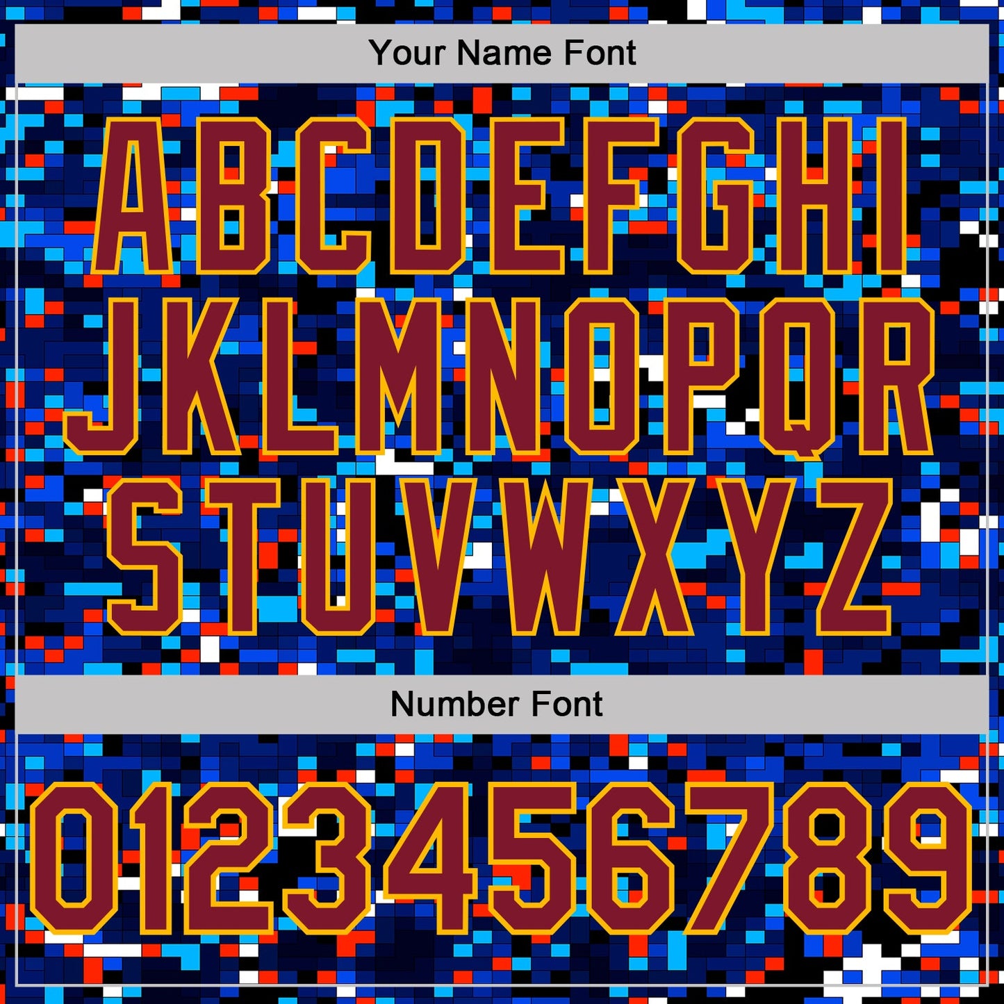 Custom Blue Crimson-Gold Geometric Digital Mosaic Performance T-Shirt view 4