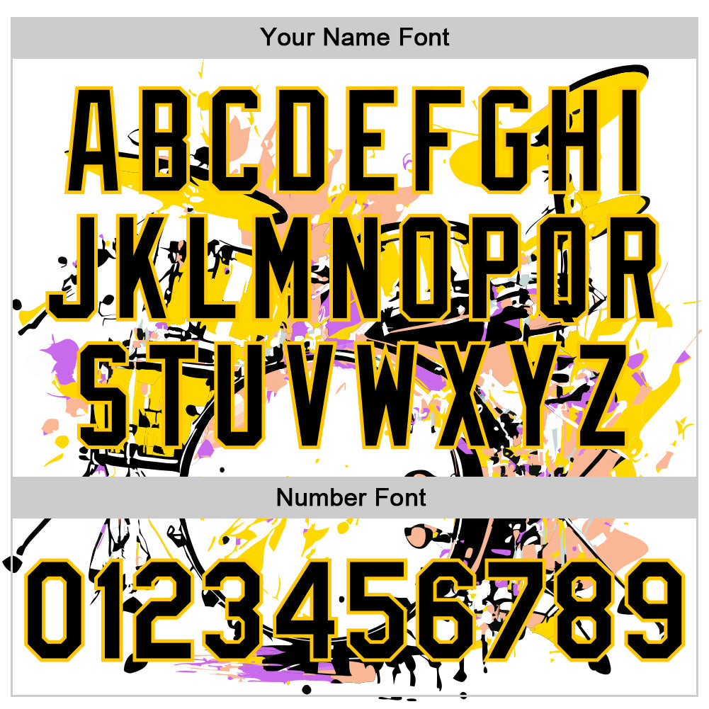 Custom White Black-Yellow 3D Pattern Design Music Festival Abstract Drum Set In Splash Authentic Baseball Jersey view 5