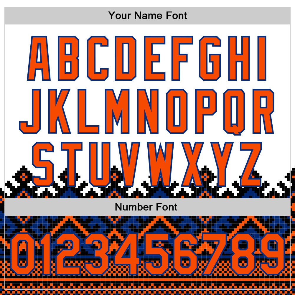 Custom White Orange-Royal 3D Pattern Design Traditional African Ethnic Style Authentic Baseball Jersey view 4