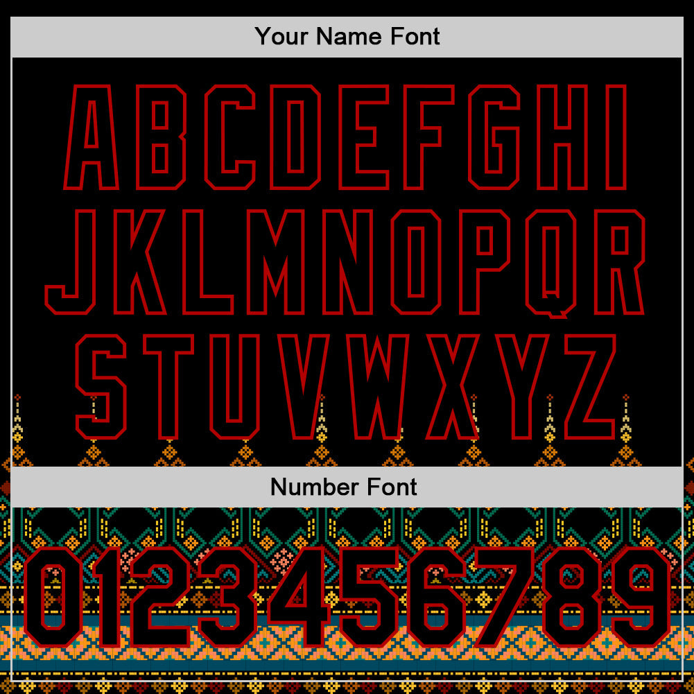 Custom Black Red 3D Pattern Design Traditional African Ethnic Style Authentic Baseball Jersey view 4