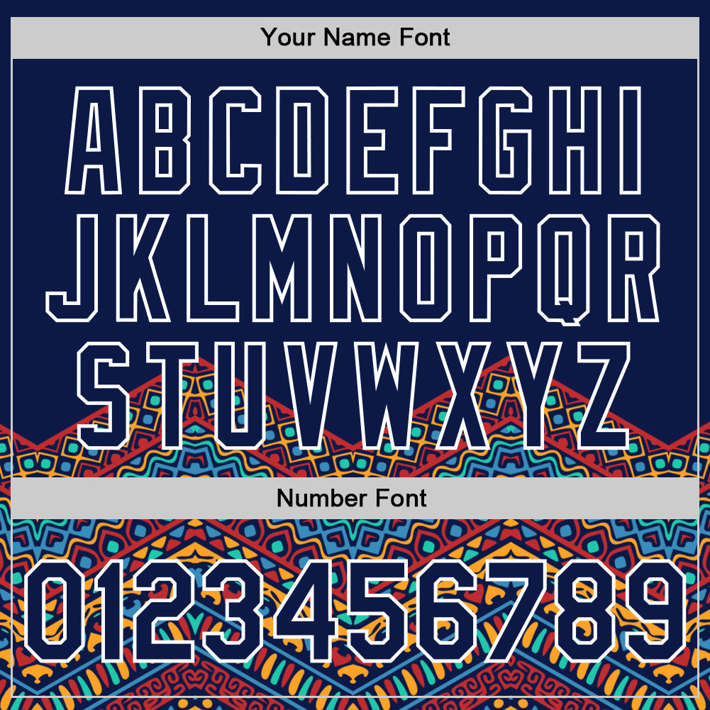 Custom Navy White 3D Pattern Design Vintage Floral African Ethnic Style Authentic Baseball Jersey view 4