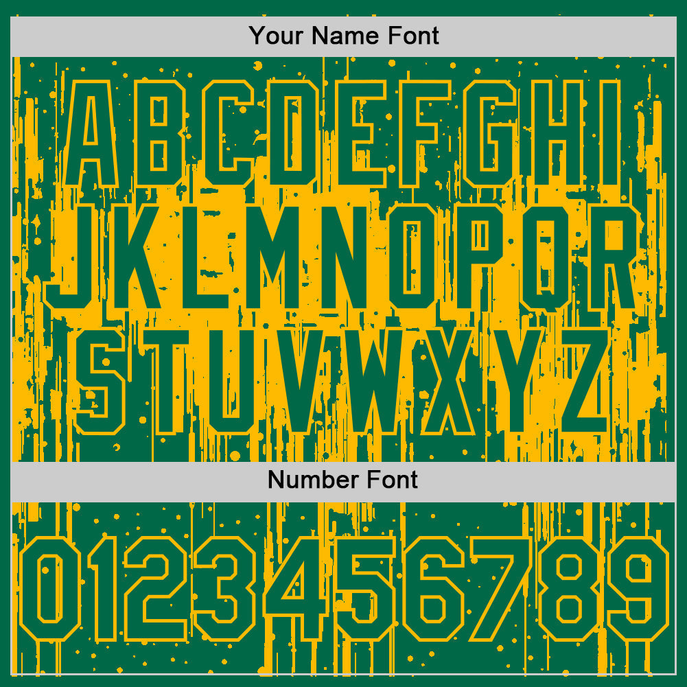 Custom Kelly Green Gold 3D Pattern Design Dripping Splatter Art Authentic Baseball Jersey view 5