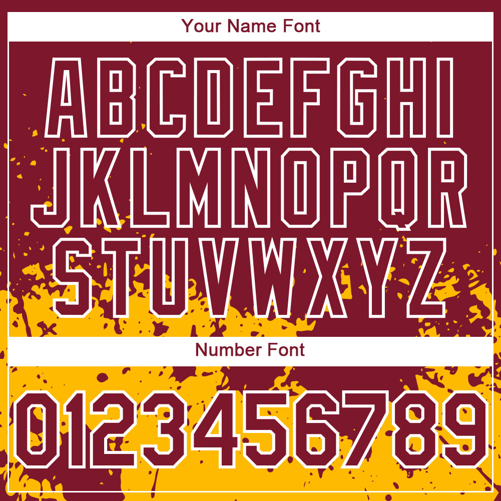 Custom Crimson Gold-White 3D Pattern Design Abstract Splash Grunge Art Authentic Baseball Jersey view 5
