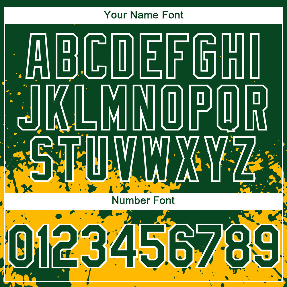 Custom Green Gold-White 3D Pattern Design Abstract Splash Grunge Art Authentic Baseball Jersey view 5