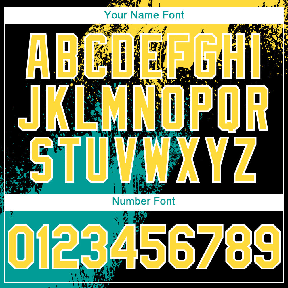 Custom Black Yellow-Teal 3D Pattern Design Abstract Brush Stroke Authentic Baseball Jersey view 5