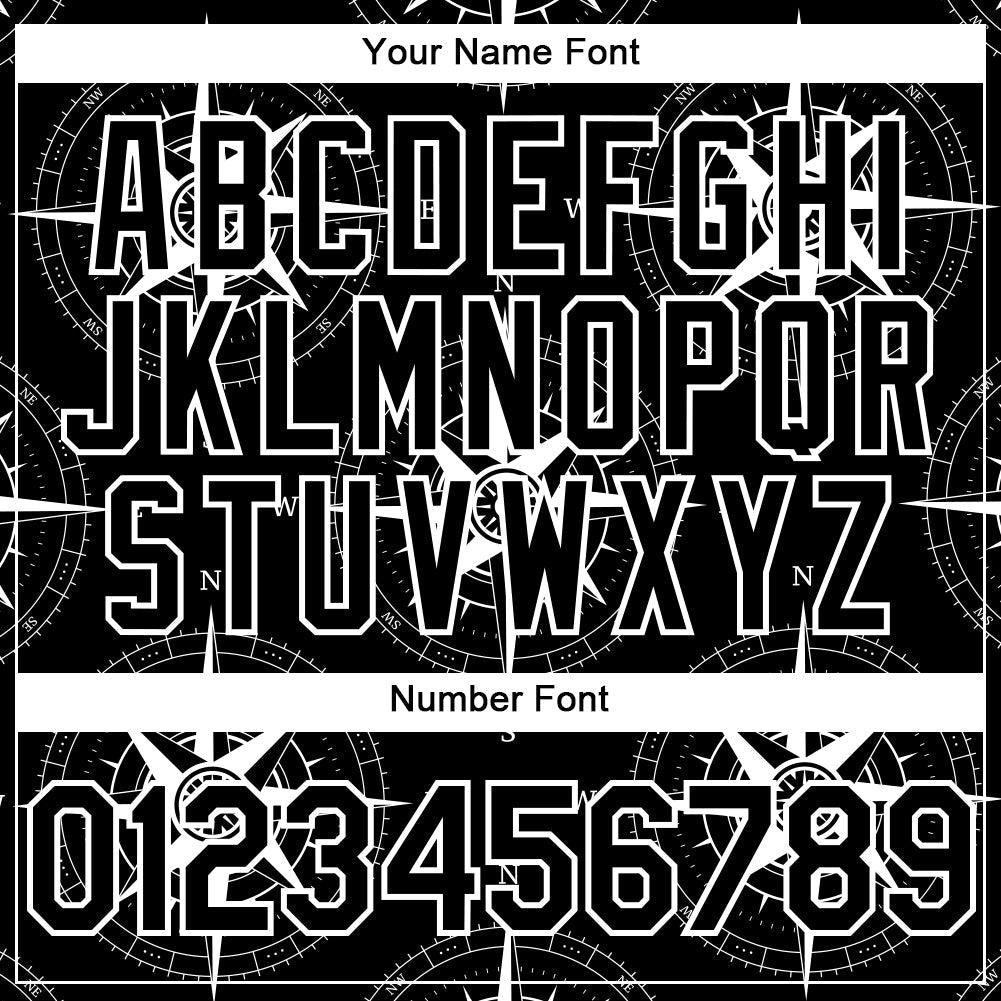 Custom Black White 3D Pattern Design Navigation Compass Authentic Baseball Jersey view 5