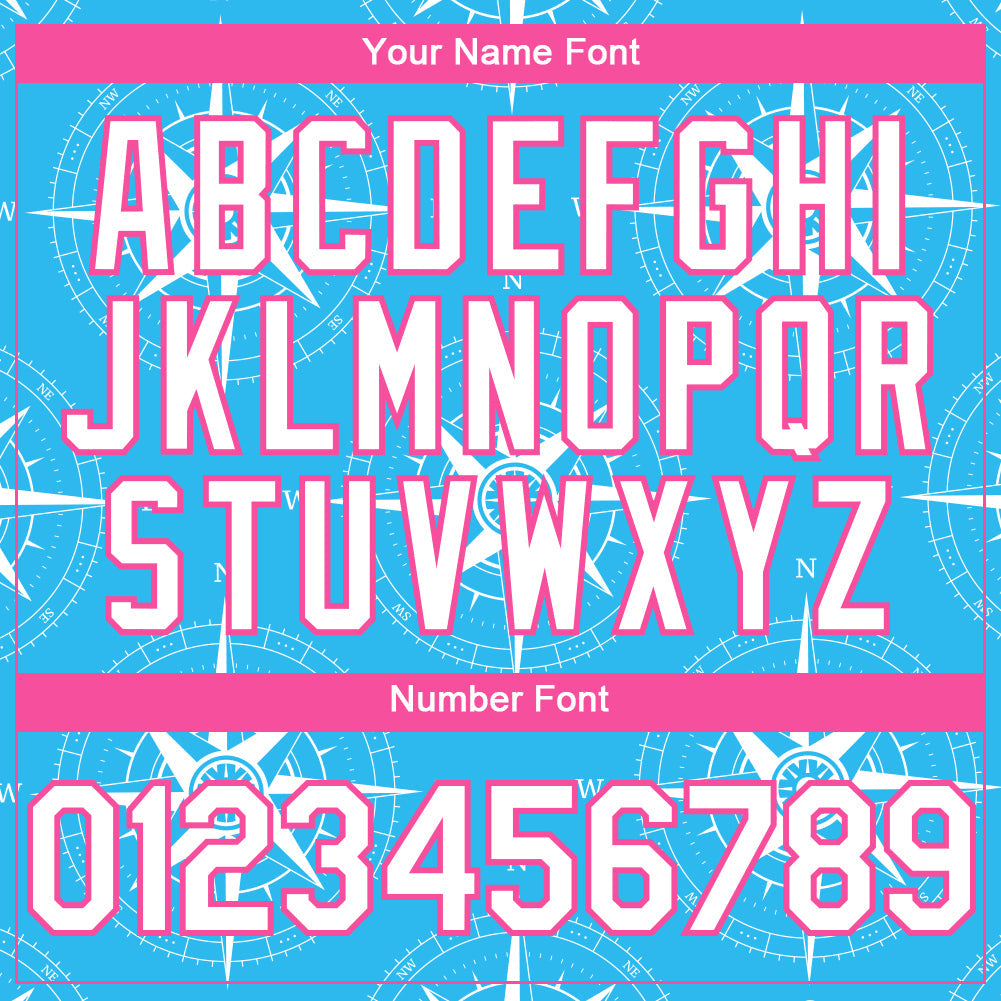 Custom Sky Blue White-Pink 3D Pattern Design Navigation Compass Authentic Baseball Jersey view 5