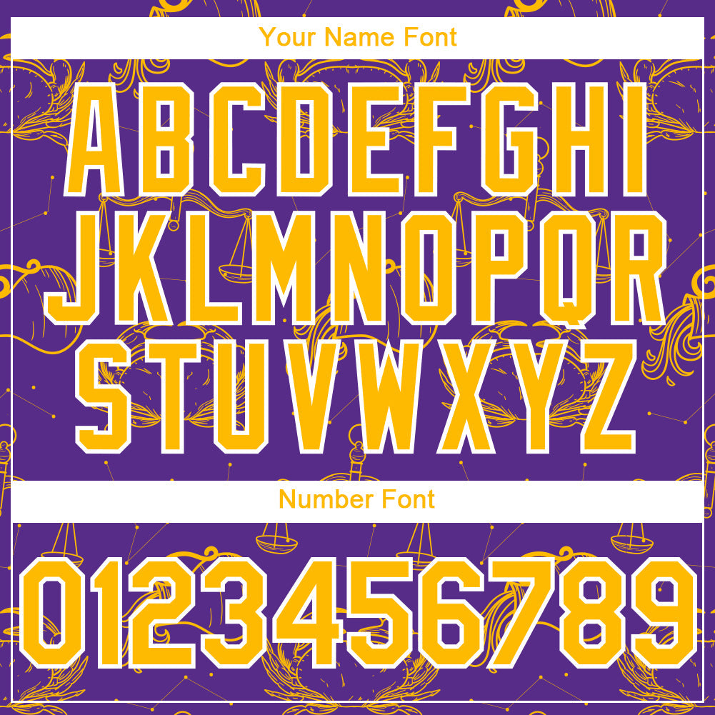 Custom Purple Gold-White 3D Pattern Design Zodiac Authentic Baseball Jersey view 5