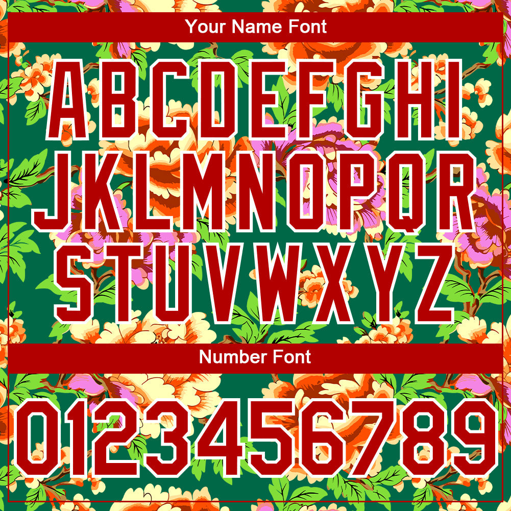 Custom Kelly Green Red-White 3D Pattern Design Northeast China Big Flower Authentic Baseball Jersey view 5