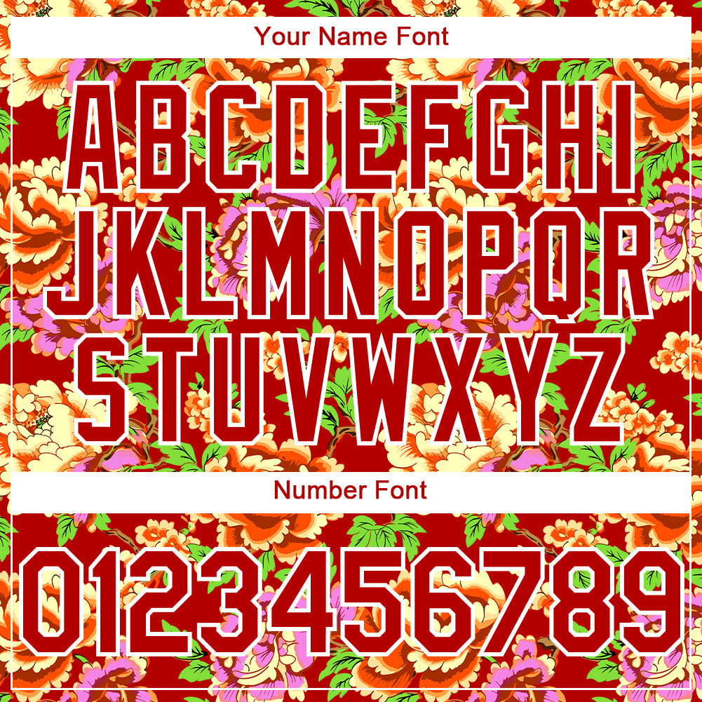 Custom Red White 3D Pattern Design Northeast China Big Flower Authentic Baseball Jersey view 5