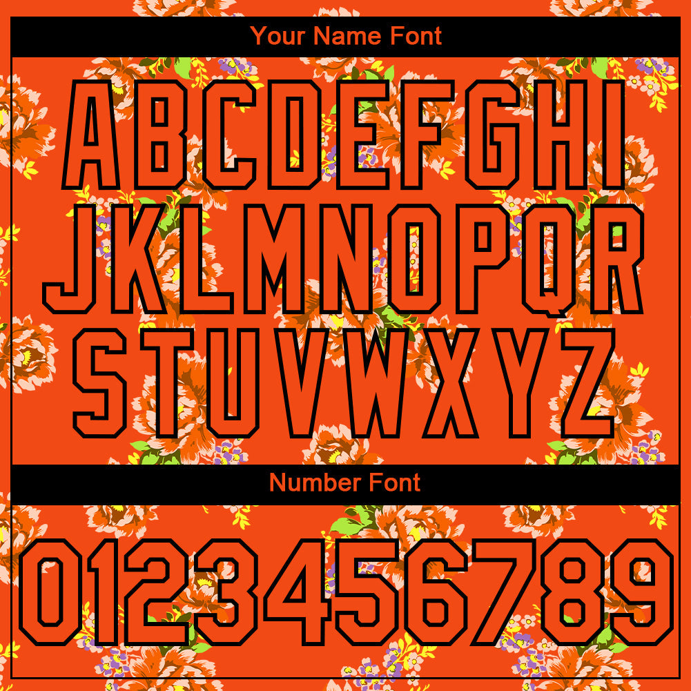 Custom Orange Black 3D Pattern Design Northeast China Big Flower Authentic Baseball Jersey view 5