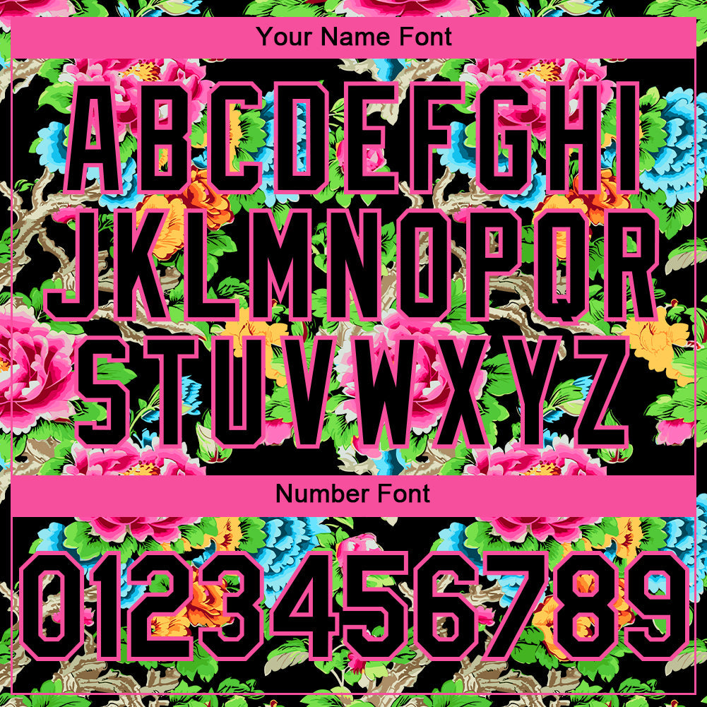 Custom Black Pink 3D Pattern Design Northeast China Big Flower Authentic Baseball Jersey view 5