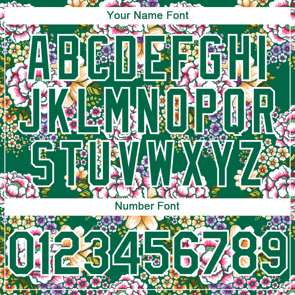 Custom Kelly Green White 3D Pattern Design Northeast China Big Flower Authentic Baseball Jersey view 5