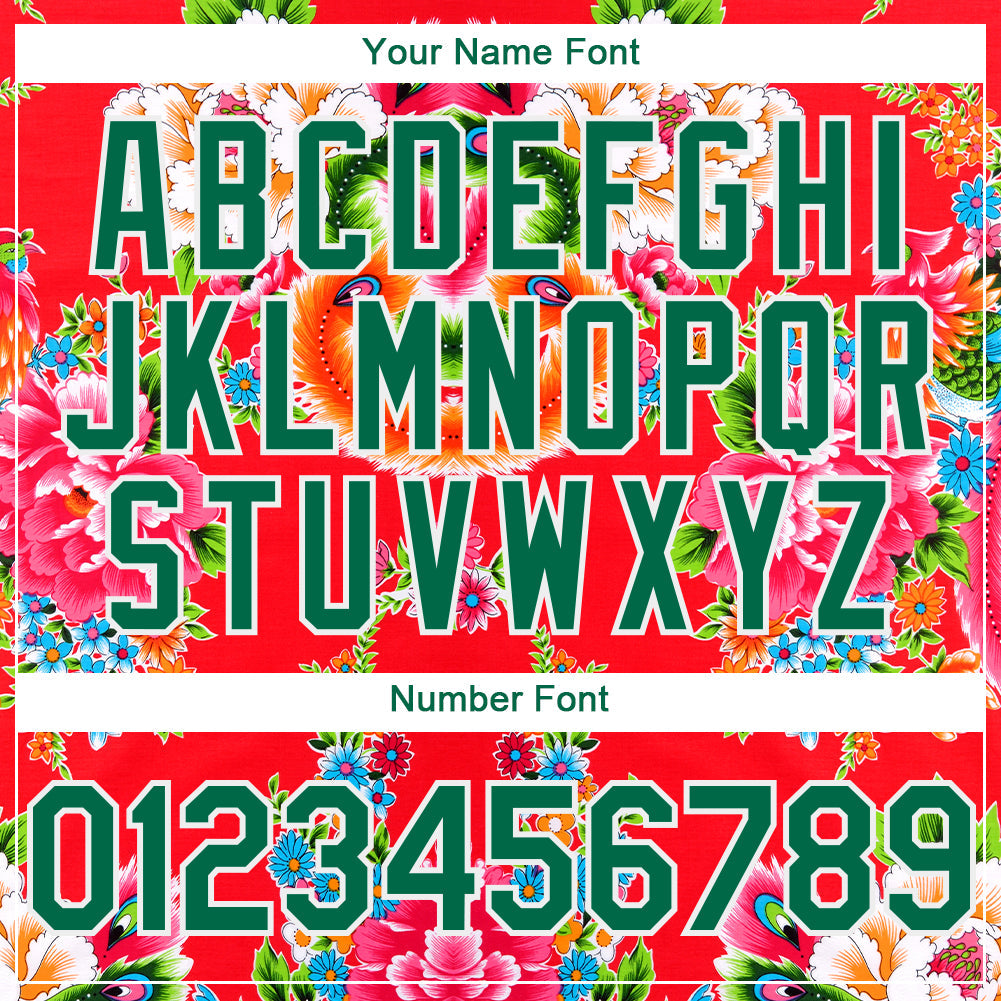 Custom Red Kelly Green-White 3D Pattern Design Northeast China Big Flower Authentic Baseball Jersey view 5