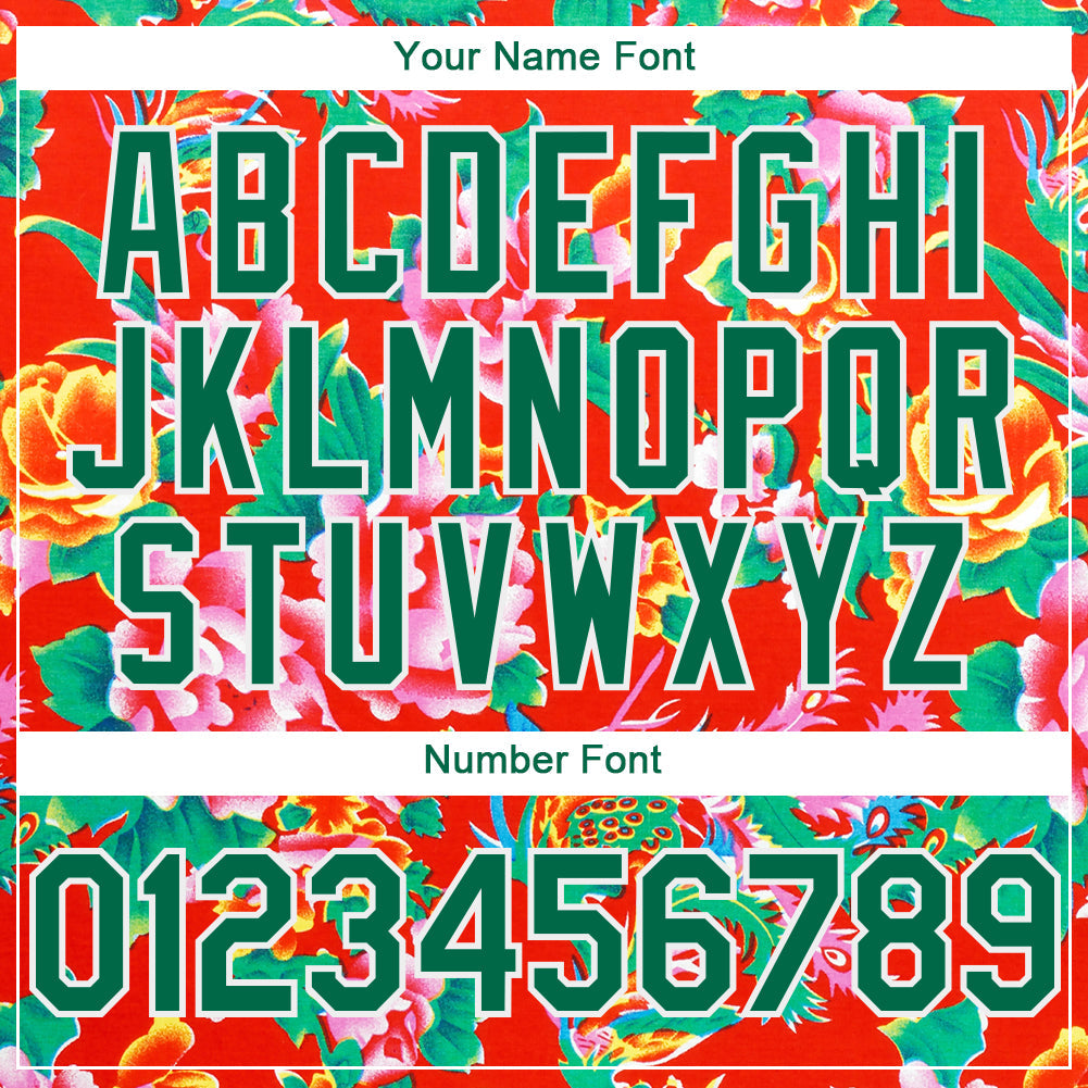 Custom Red Kelly Green-White 3D Pattern Design Northeast China Big Flower Authentic Baseball Jersey view 5
