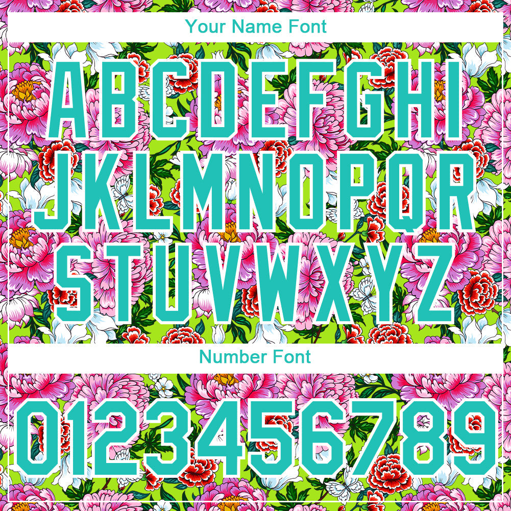 Custom Pink Aqua-White 3D Pattern Design Northeast China Big Flower Authentic Baseball Jersey view 5