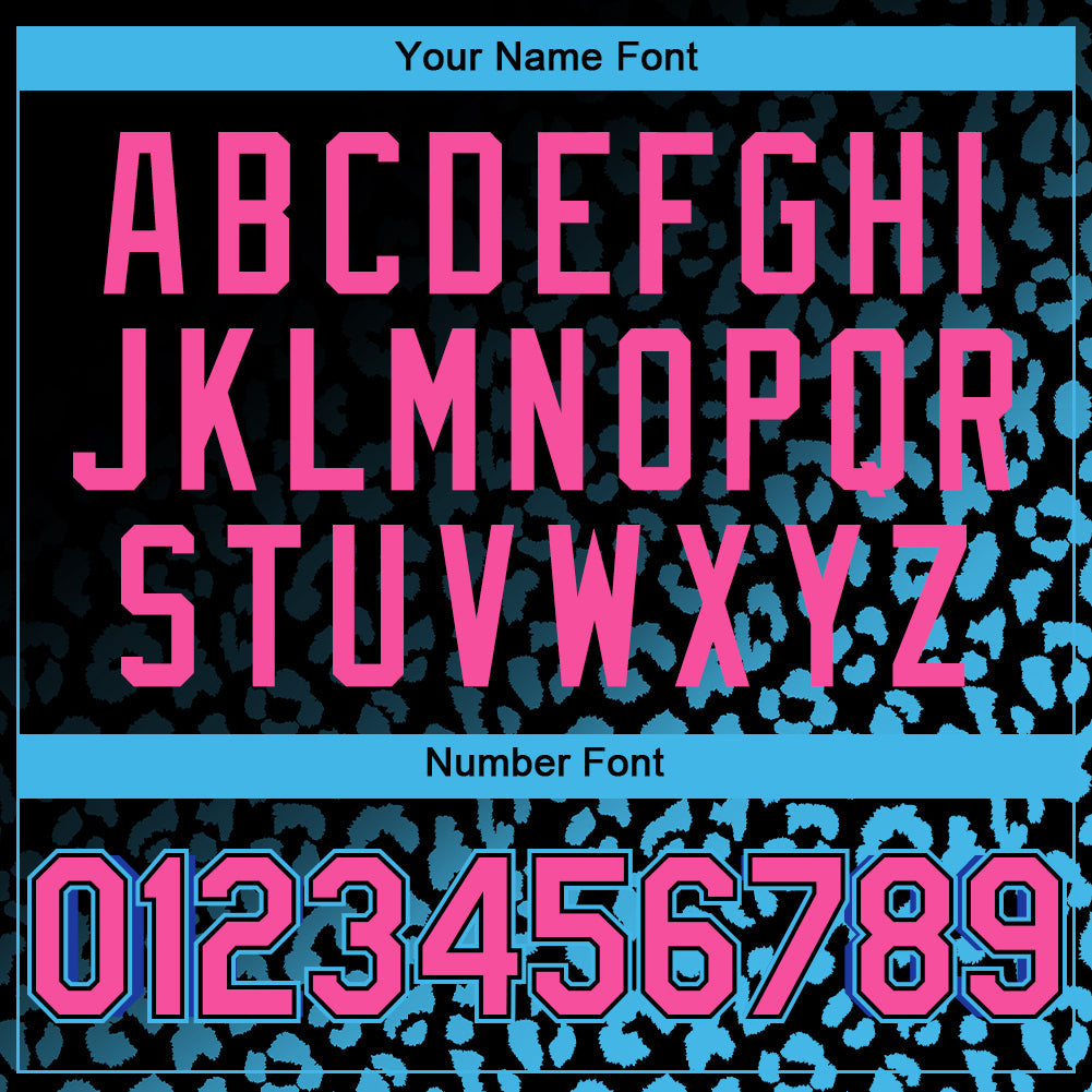 Custom Black Pink-Sky Blue 3D Pattern Design Leopard Print Fade Fashion Authentic Baseball Jersey view 5