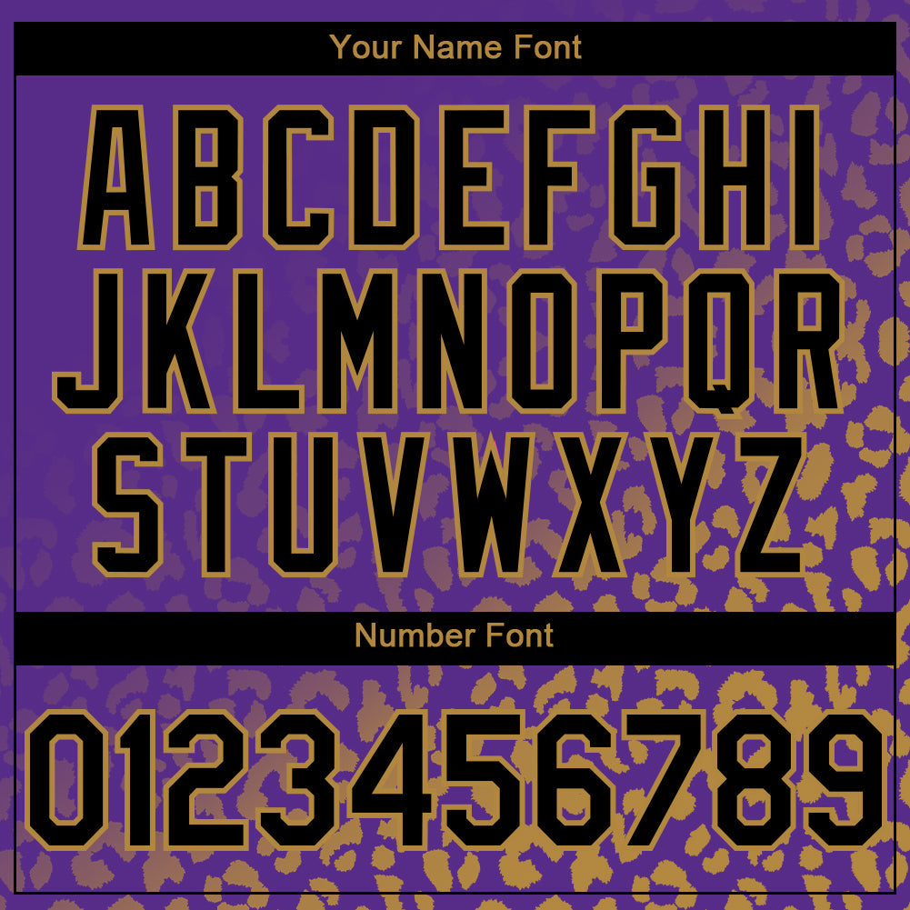 Custom Purple Black-Old Gold 3D Pattern Design Leopard Print Fade Fashion Authentic Baseball Jersey view 5