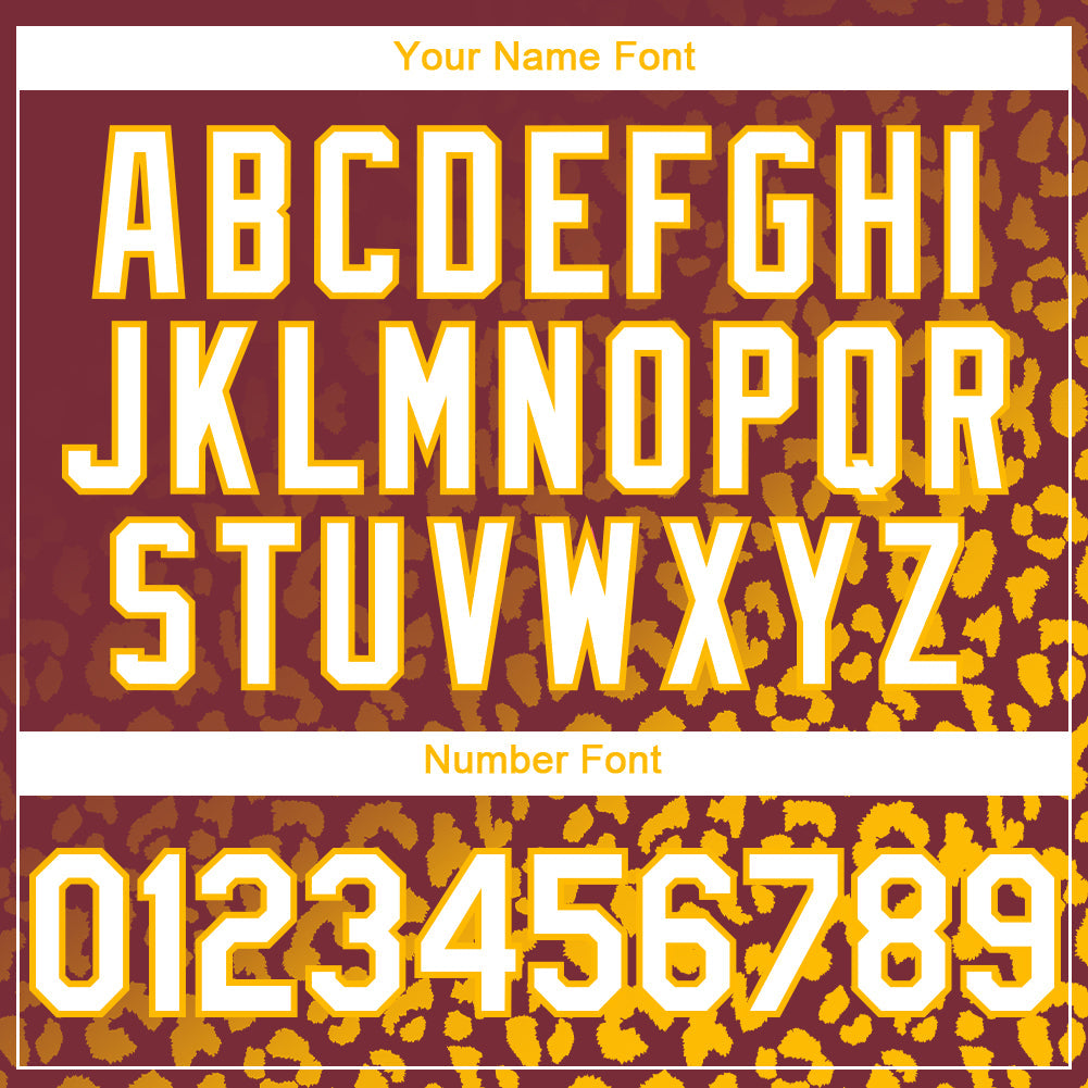 Custom Burgundy White-Gold 3D Pattern Design Leopard Print Fade Fashion Authentic Baseball Jersey view 5