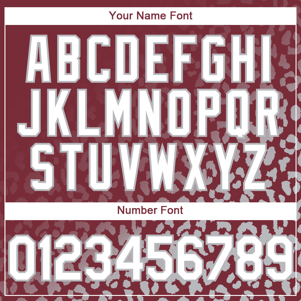 Custom Burgundy White-Gray 3D Pattern Design Leopard Print Fade Fashion Authentic Baseball Jersey view 5