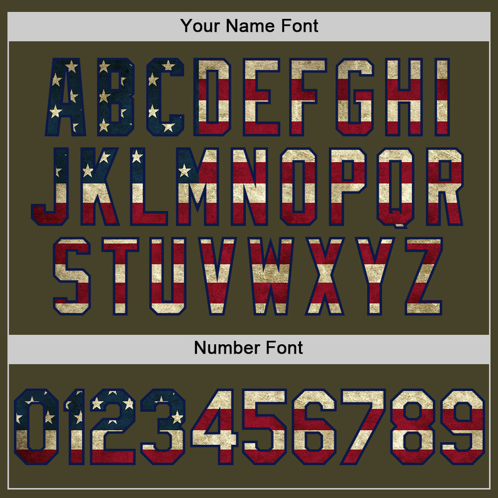 Custom Olive Vintage USA Flag Navy-Cream Line Authentic Salute To Service Baseball Jersey view 5