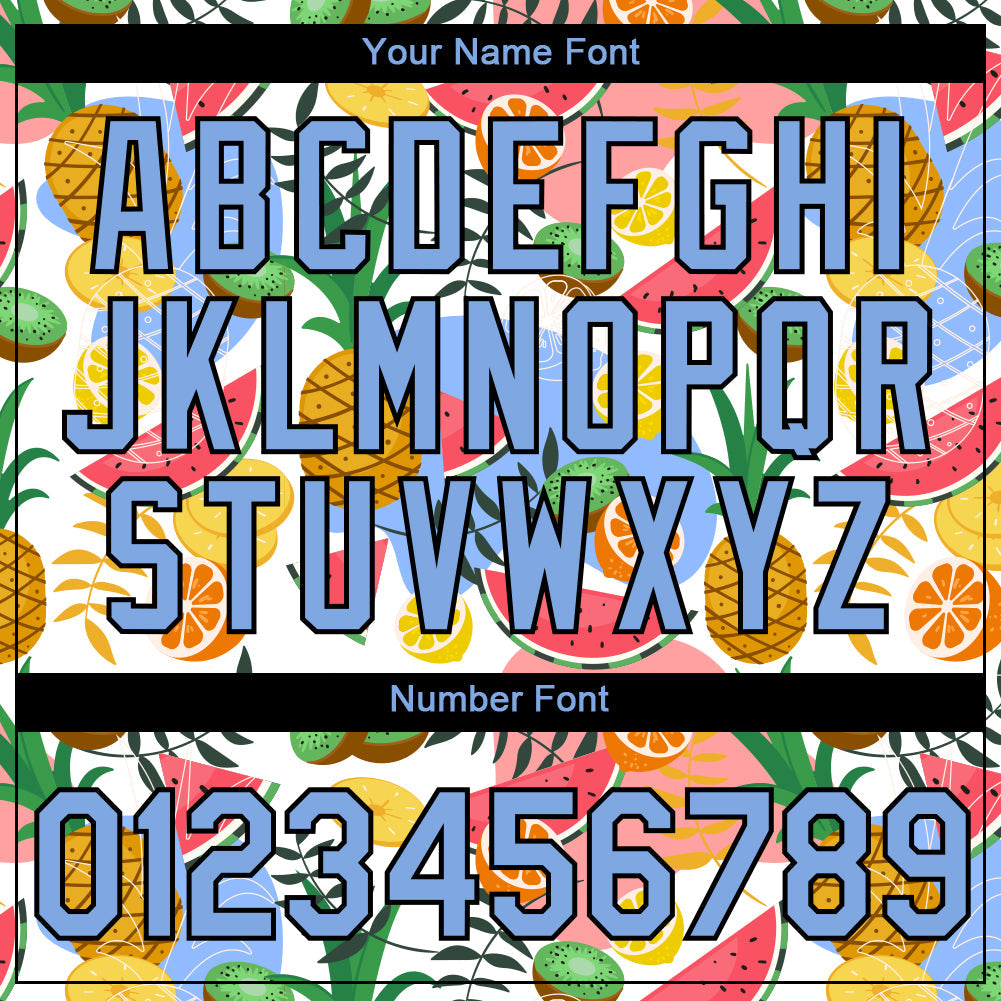 Custom White Light Blue-Black 3D Pattern Design Summer Holiday Fruit Performance T-Shirt view 4