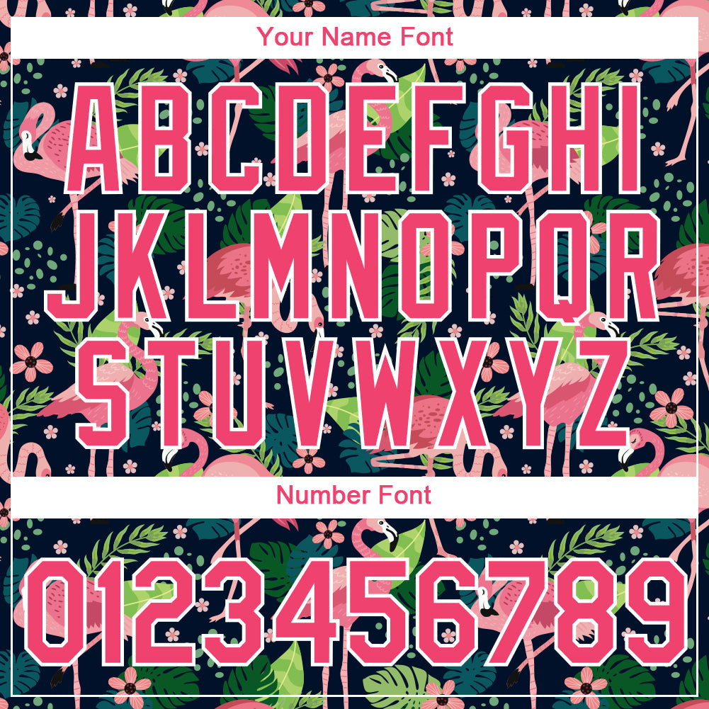 Custom Navy Neon Pink-White 3D Pattern Design Tropical Hawaii Flamingo Performance T-Shirt view 4