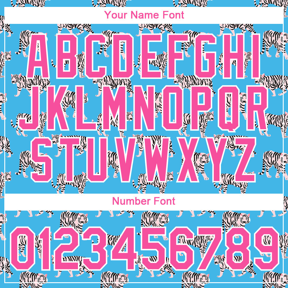 Custom Light Blue Pink-White 3D Pattern Design Tiger Performance T-Shirt view 4
