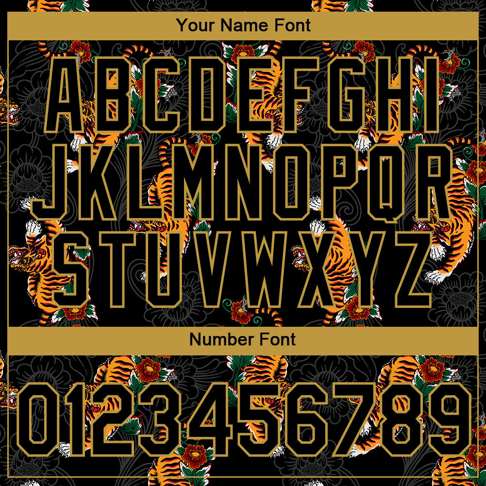 Custom Black Old Gold 3D Pattern Design Tiger Performance T-Shirt view 4