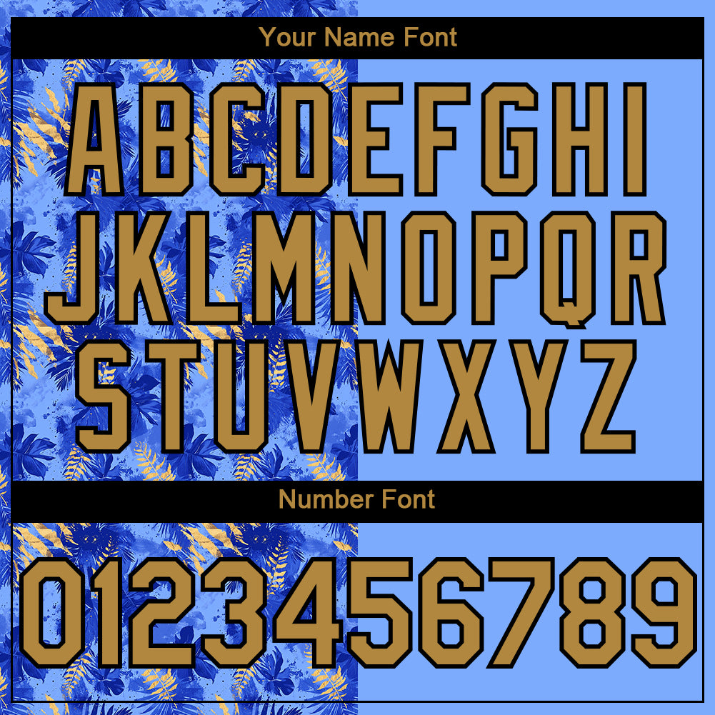 Custom Light Blue Old Gold-Black 3D Pattern Design Tropical Hawaii Palm Leaves Authentic Baseball Jersey view 5