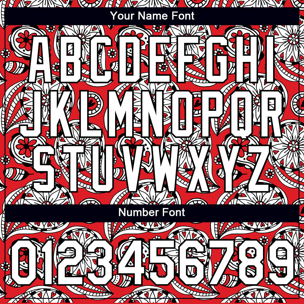 Custom Red White-Black 3D Pattern Floral Design Performance T-Shirt view 4
