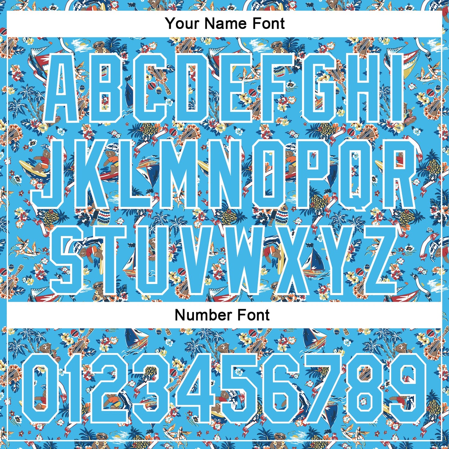 Custom Sky Blue White 3D Pattern Design Animal Bear And Hawaii Palm Trees Authentic Baseball Jersey view 5