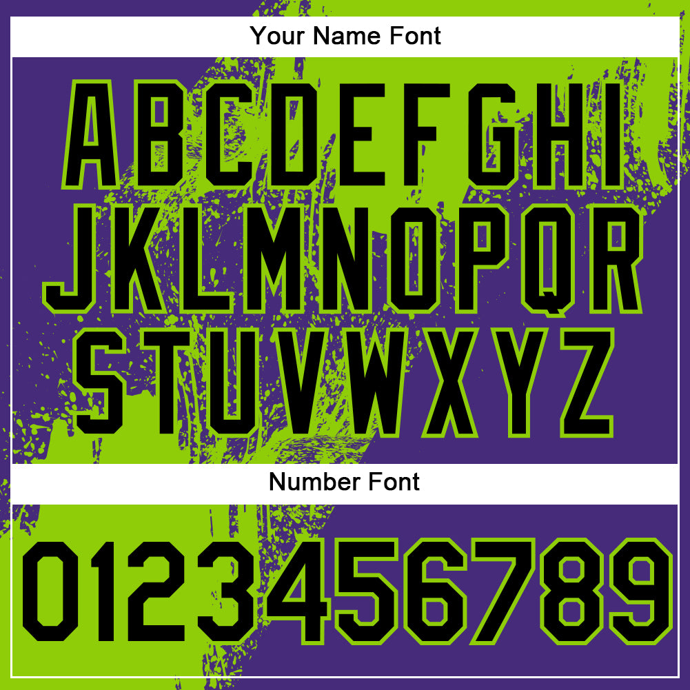 Custom Neon Green Black-Purple 3D Pattern Design Abstract Brush Stroke Authentic Baseball Jersey view 5