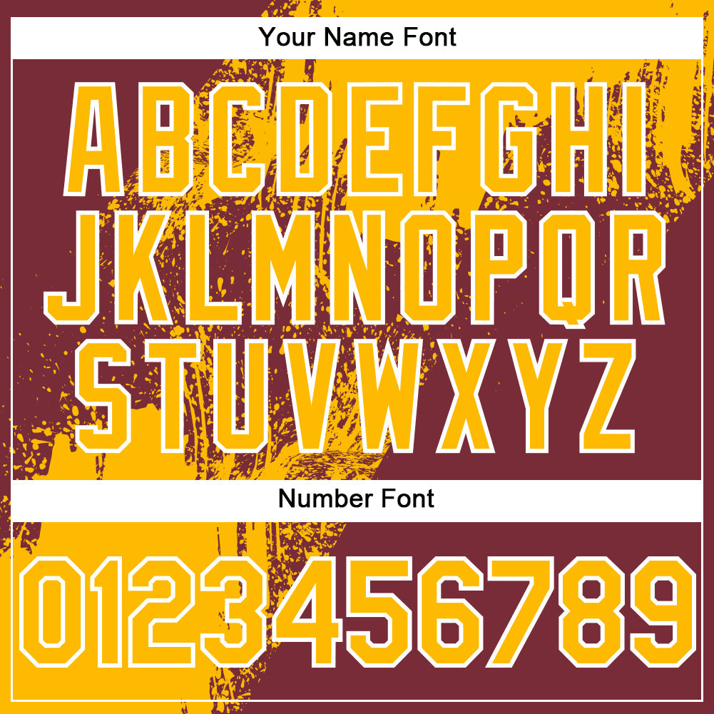 Custom Gold Burgundy-White 3D Pattern Design Abstract Brush Stroke Authentic Baseball Jersey view 5