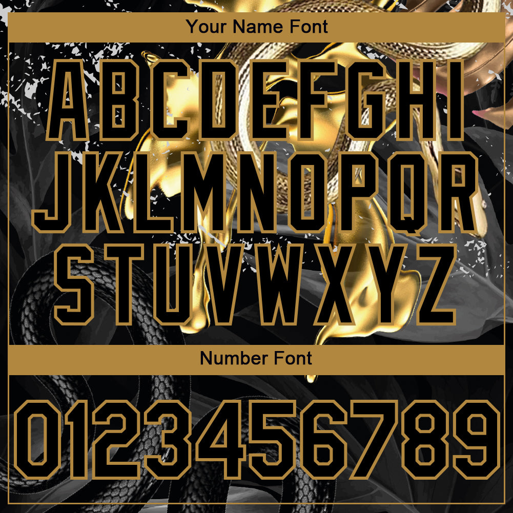 Custom Black Old Gold 3D Pattern Design Animal Snake Authentic Baseball Jersey view 5