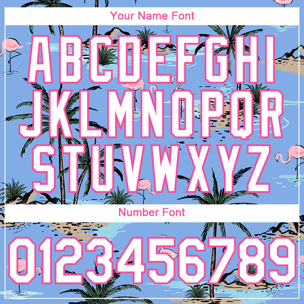 Custom Light Blue White-Pink 3D Pattern Design Tropical Hawaii Palm Trees Authentic Baseball Jersey view 5