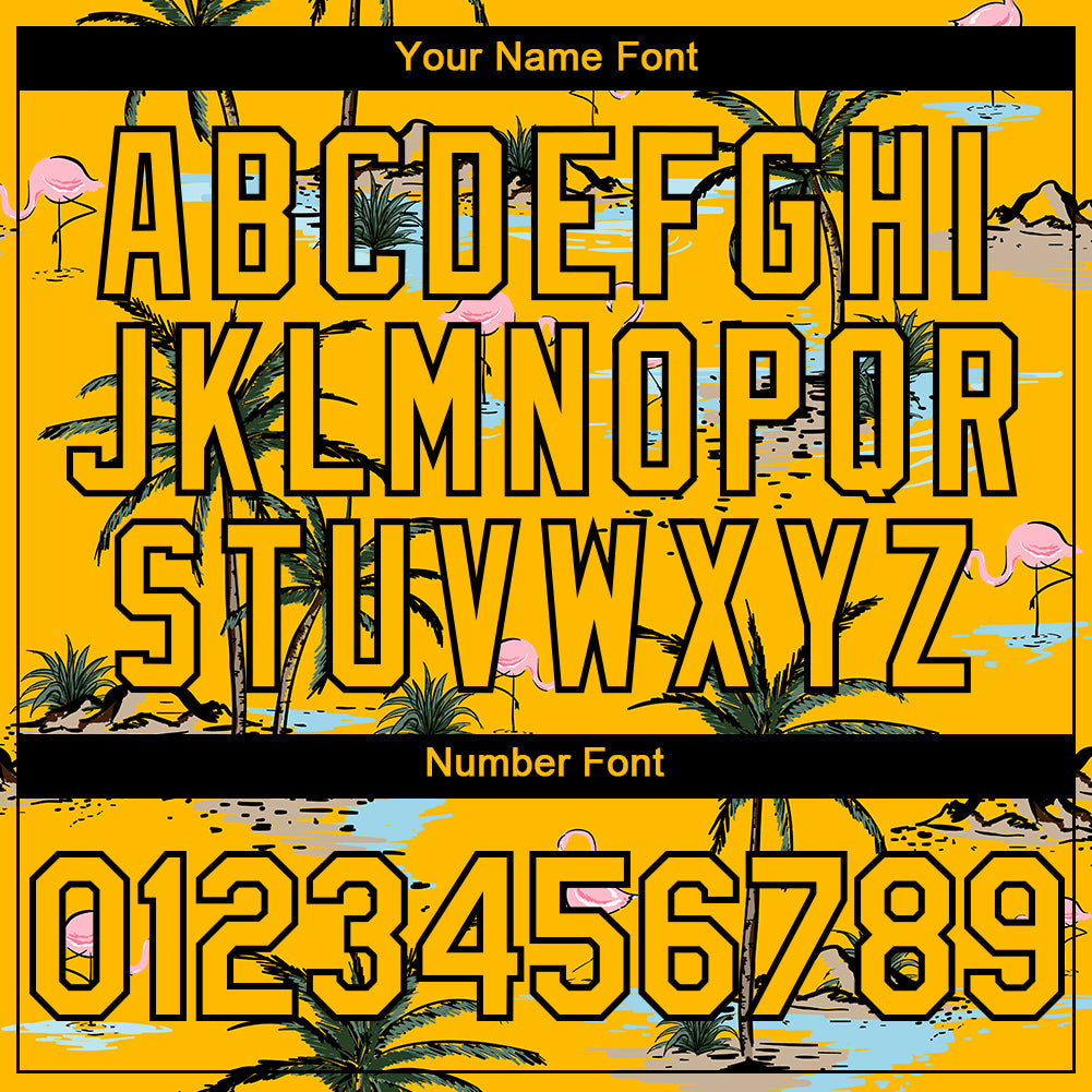 Custom Yellow Black 3D Pattern Design Tropical Hawaii Palm Trees Authentic Baseball Jersey view 5