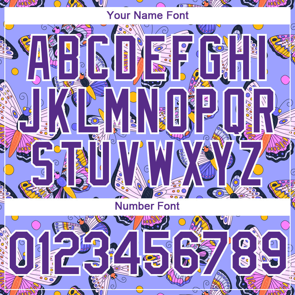 Custom Medium Purple Purple-White 3D Pattern Design Animal Butterfly Authentic Baseball Jersey view 5