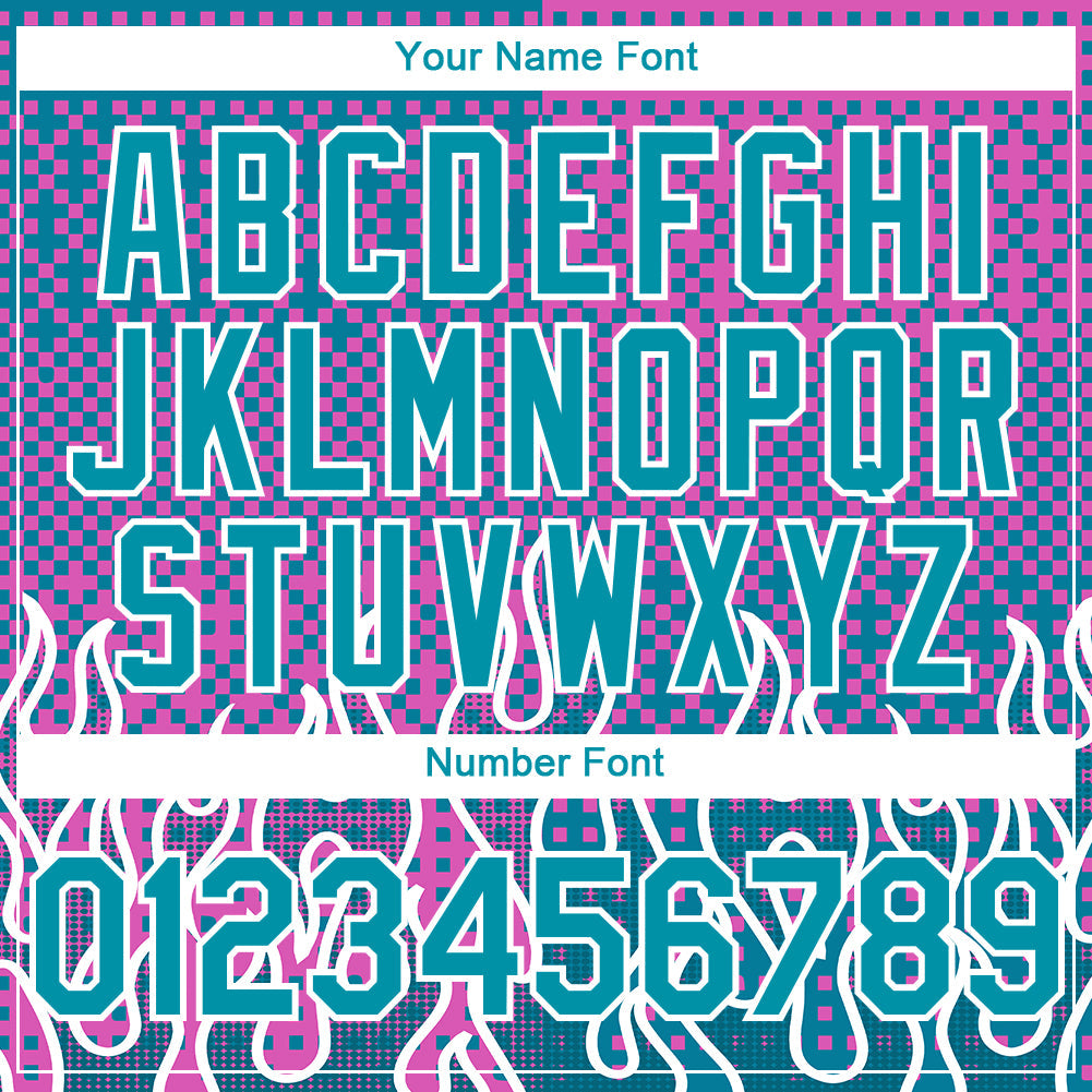 Custom Pink Teal-White 3D Pattern Design Flame Authentic Baseball Jersey view 5