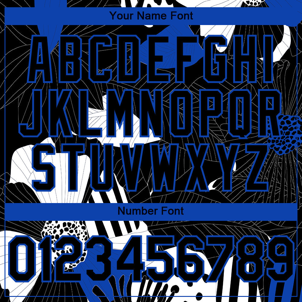 Custom Black Thunder Blue-White 3D Pattern Design Flower Authentic Baseball Jersey view 5