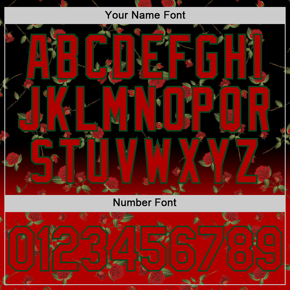 Custom Black Red-Green 3D Pattern Design Gothic Style Rose Authentic Baseball Jersey view 5