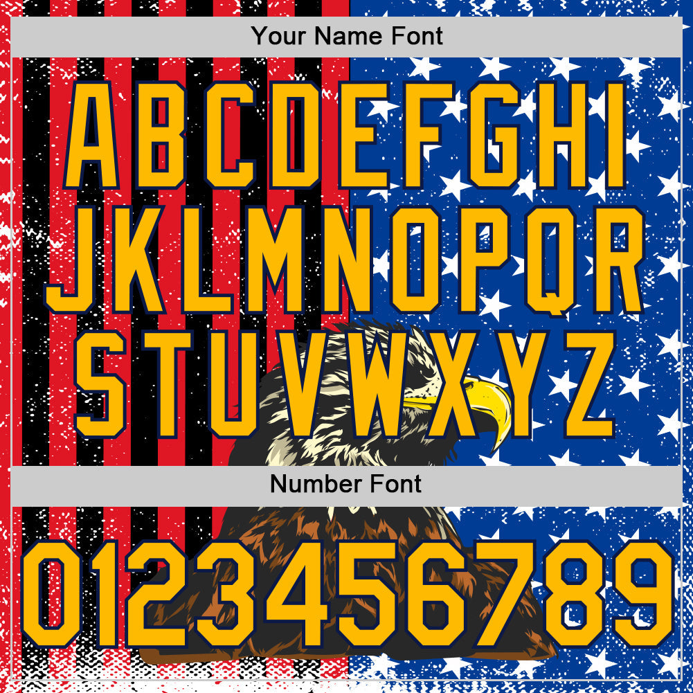 Custom Navy Gold-Red 3D American Flag Eagle And Star Authentic Baseball Jersey view 5