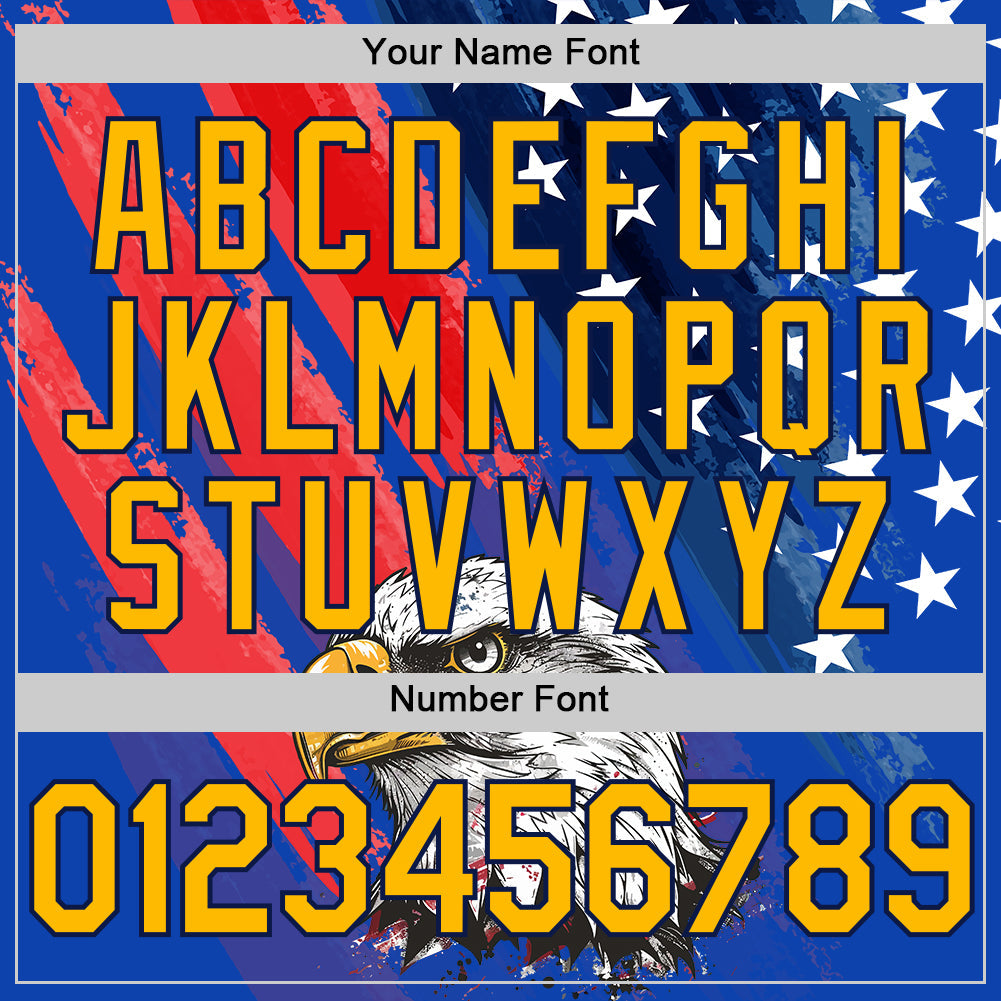 Custom Royal Gold Navy-Red 3D American Flag Eagle And Star Authentic Baseball Jersey view 5