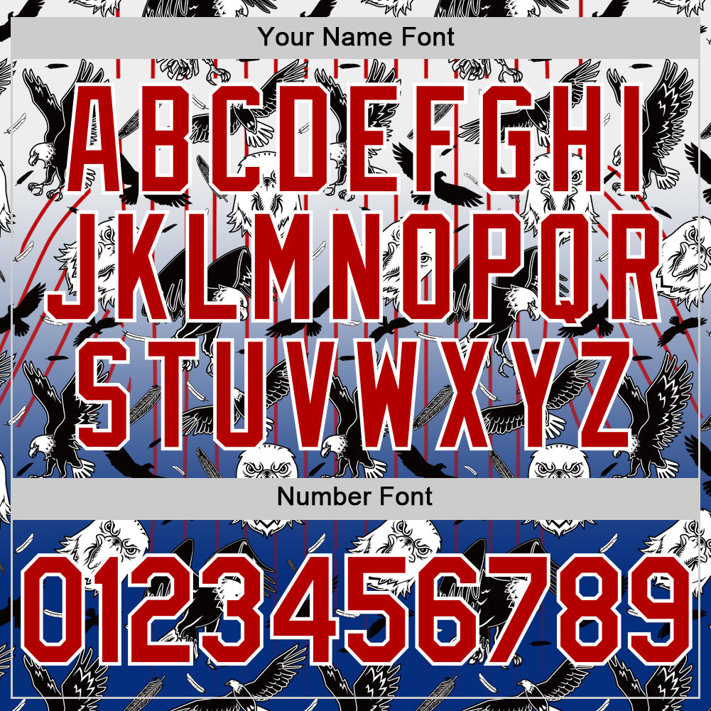 Custom White Red-Royal 3D Pattern Design American Eagle Authentic Baseball Jersey view 5