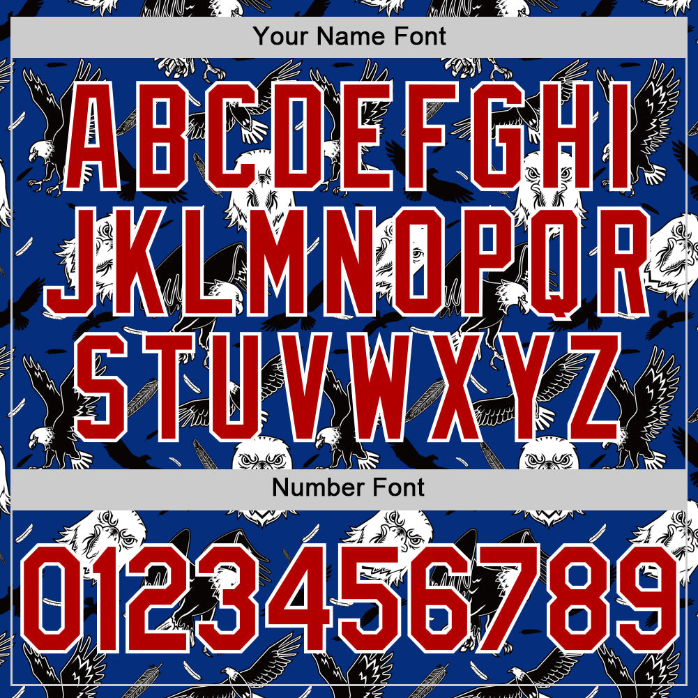 Custom Royal Red-White 3D Pattern Design American Eagle Authentic Baseball Jersey view 5