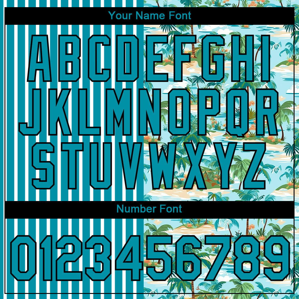 Custom Teal Black-White 3D Tropical Hawaii Beach And Palm Trees Performance T-Shirt view 4